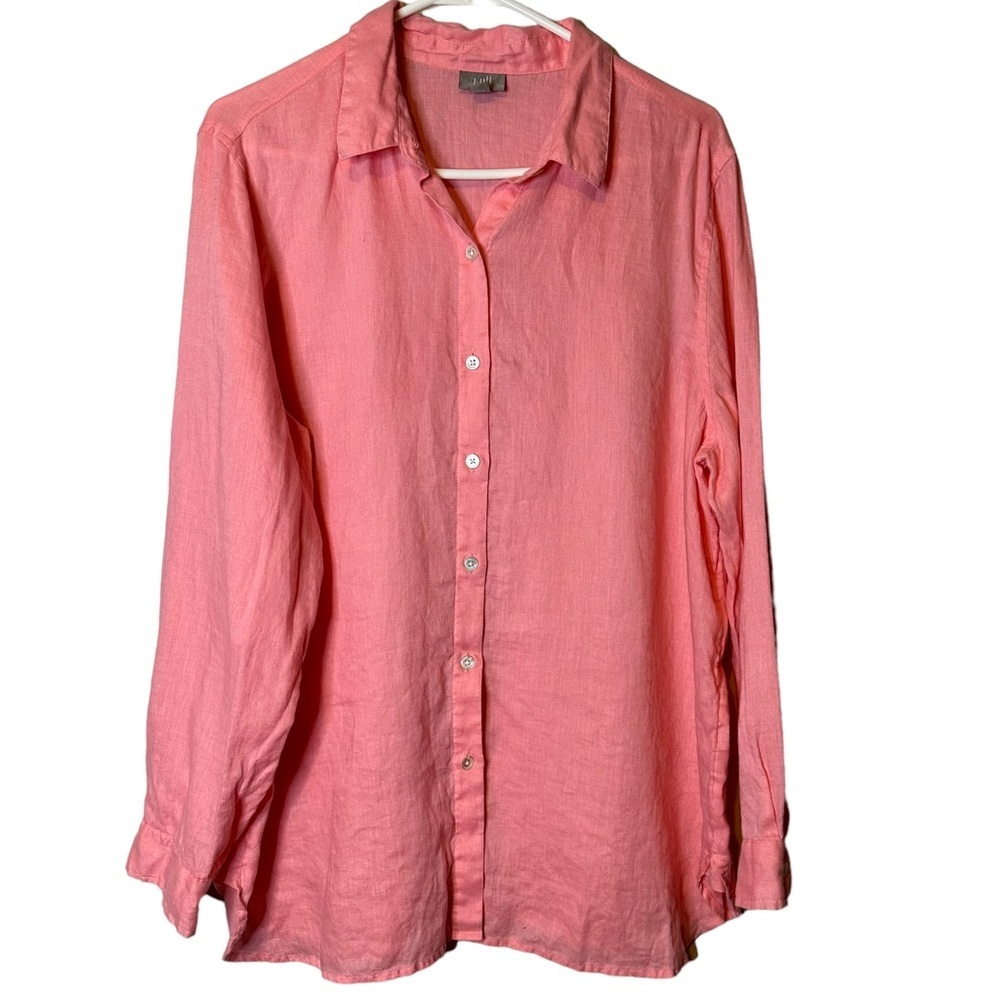 J Jill 100% Linen Easentials Button Up Blouse Coastal Resort Beachy Travel L